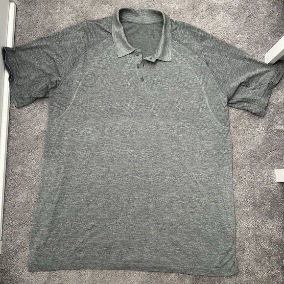 Lululemon Metal Vent Tech Polo Short Sleeve XXL/2XL Grey Mesh Golf Casual Work - Picture 2 of 8